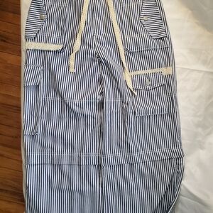 POL Navy and White Striped Pants with Lace Accents